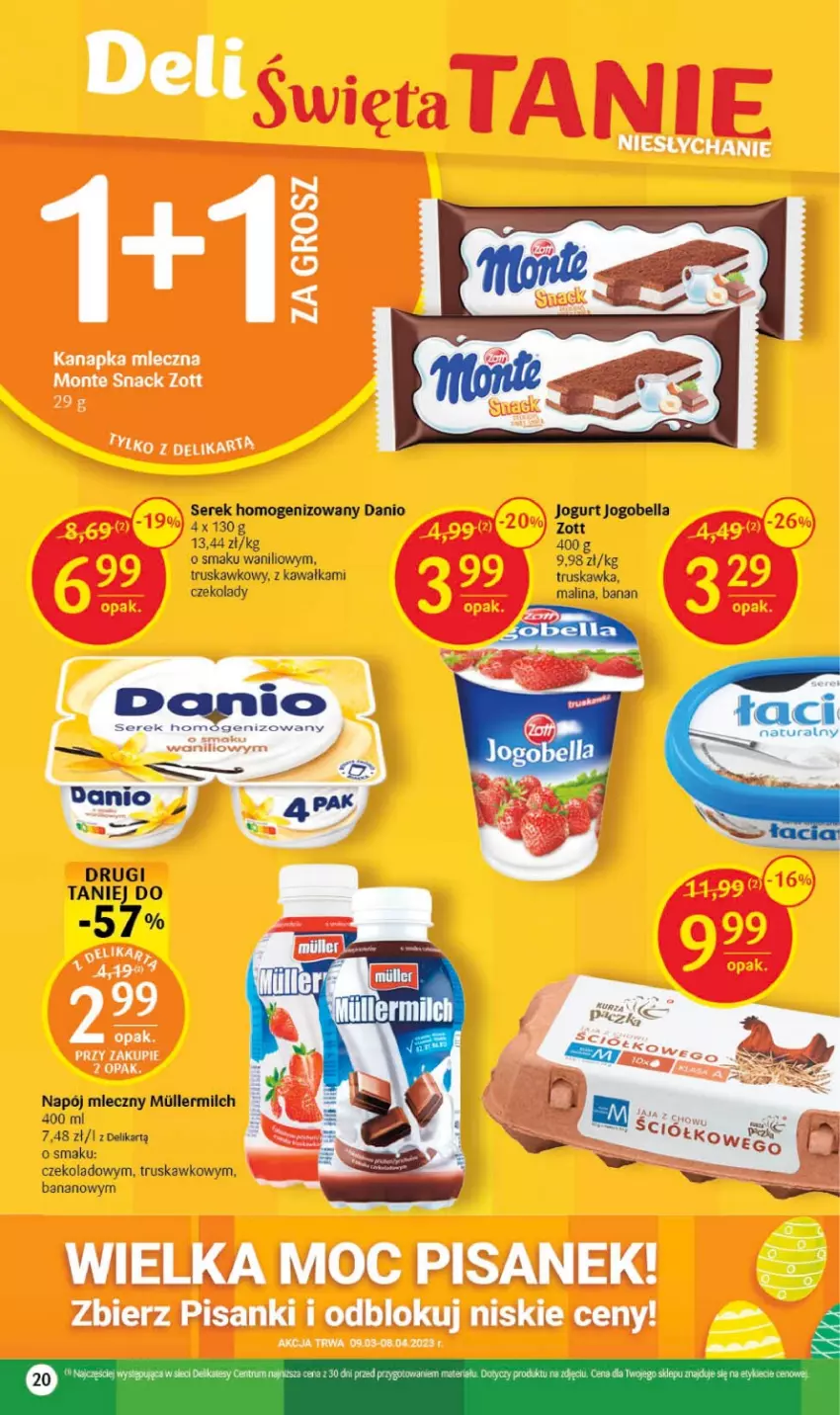 Gazetka promocyjna Delikatesy Centrum - Gazetka DC10 - ważna 09.03 do 15.03.2023 - strona 20 - produkty: Bell, Bella, Danio, Jogobella, Jogurt, Kawa, Monte, Napój, Napój mleczny, Sanki, Ser, Serek, Serek homogenizowany, Zott