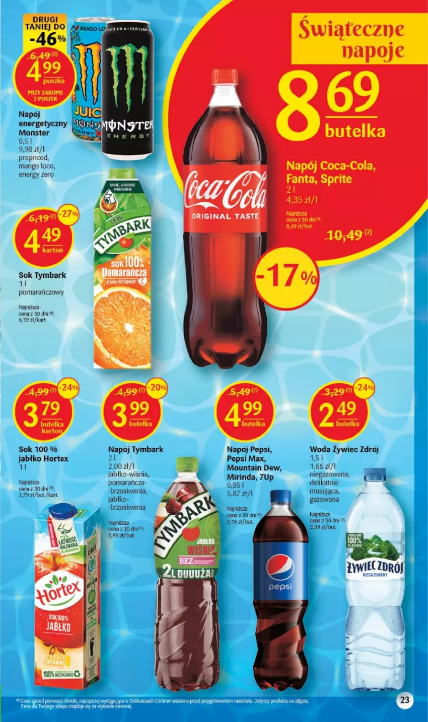 Gazetka promocyjna Delikatesy Centrum - Gazetka DC10 - ważna 09.03 do 15.03.2023 - strona 23 - produkty: 7up, Gin, Hortex, Mango, Mirinda, Mus, Napój, Pepsi, Pepsi max, Sok, Tymbark, Woda