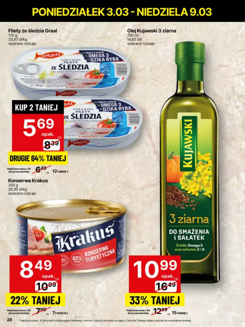 Gazetka promocyjna Delikatesy Centrum - NOWA GAZETKA Delikatesy Centrum od 3 marca! 3-9.03.2025 - ważna 03.03 do 09.03.2025 - strona 28 - produkty: Gra, Graal, Krakus, Kujawski, Olej, Por, Rum, Sałat, Ser, Sos