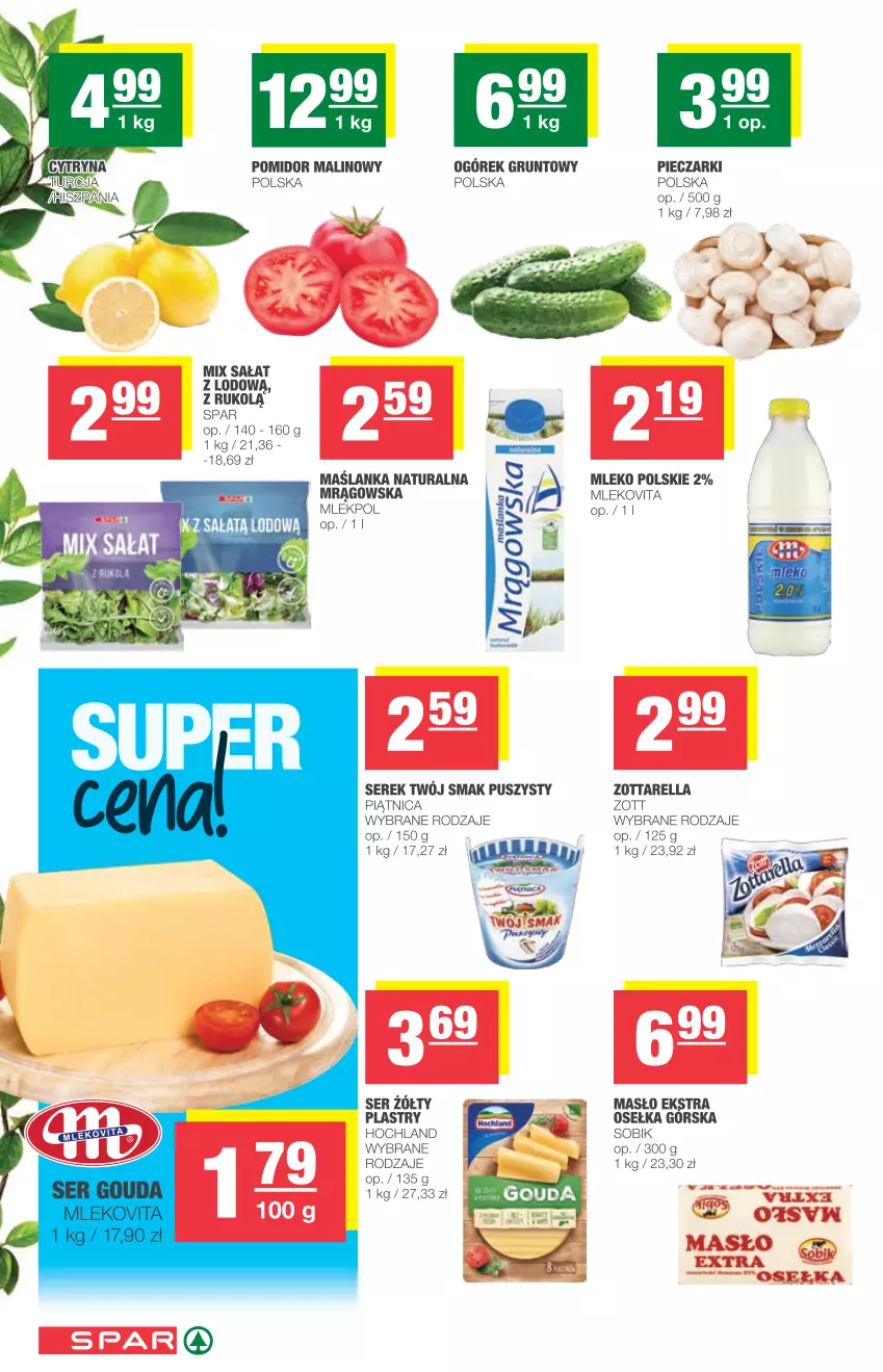 Gazetka promocyjna Spar - Eurospar - ważna 14.04 do 20.04.2021 - strona 2 - produkty: Grunt, Hochland, Maślanka, Masło, Mleko, Mlekovita, Ogórek, Piątnica, Piec, Pomidor malinowy, Sałat, Ser, Serek, Zott, Zottarella