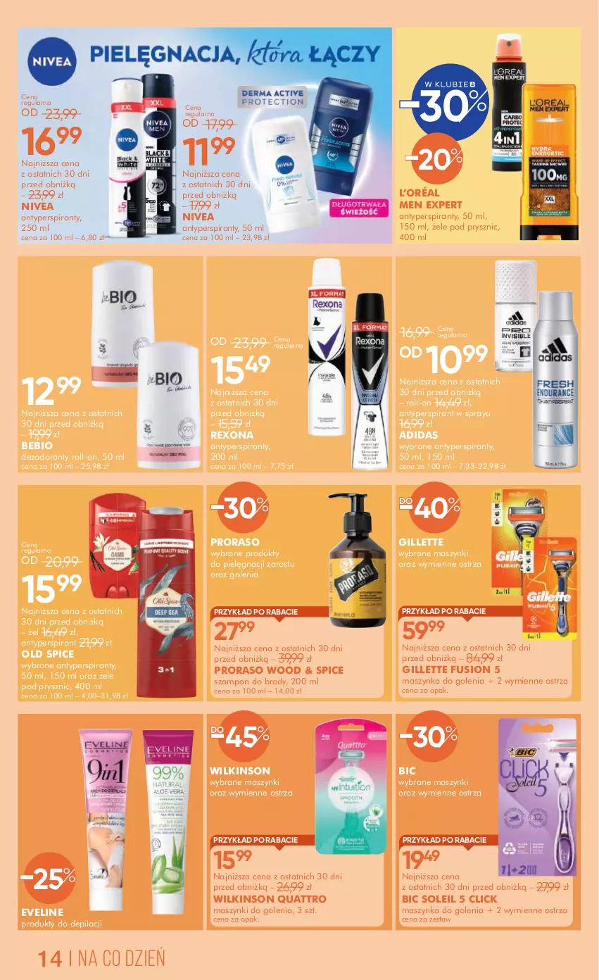 Gazetka promocyjna Super Pharm - Gazetka - ważna 27.06 do 18.07.2025 - strona 14 - produkty: Adidas, Antyperspirant, BIC, Dezodorant, Eveline, Fusion, Gillette, L’Oréal, Maszynka, Maszynka do golenia, Nivea, Old Spice, Rexona, Szampon, Szynka