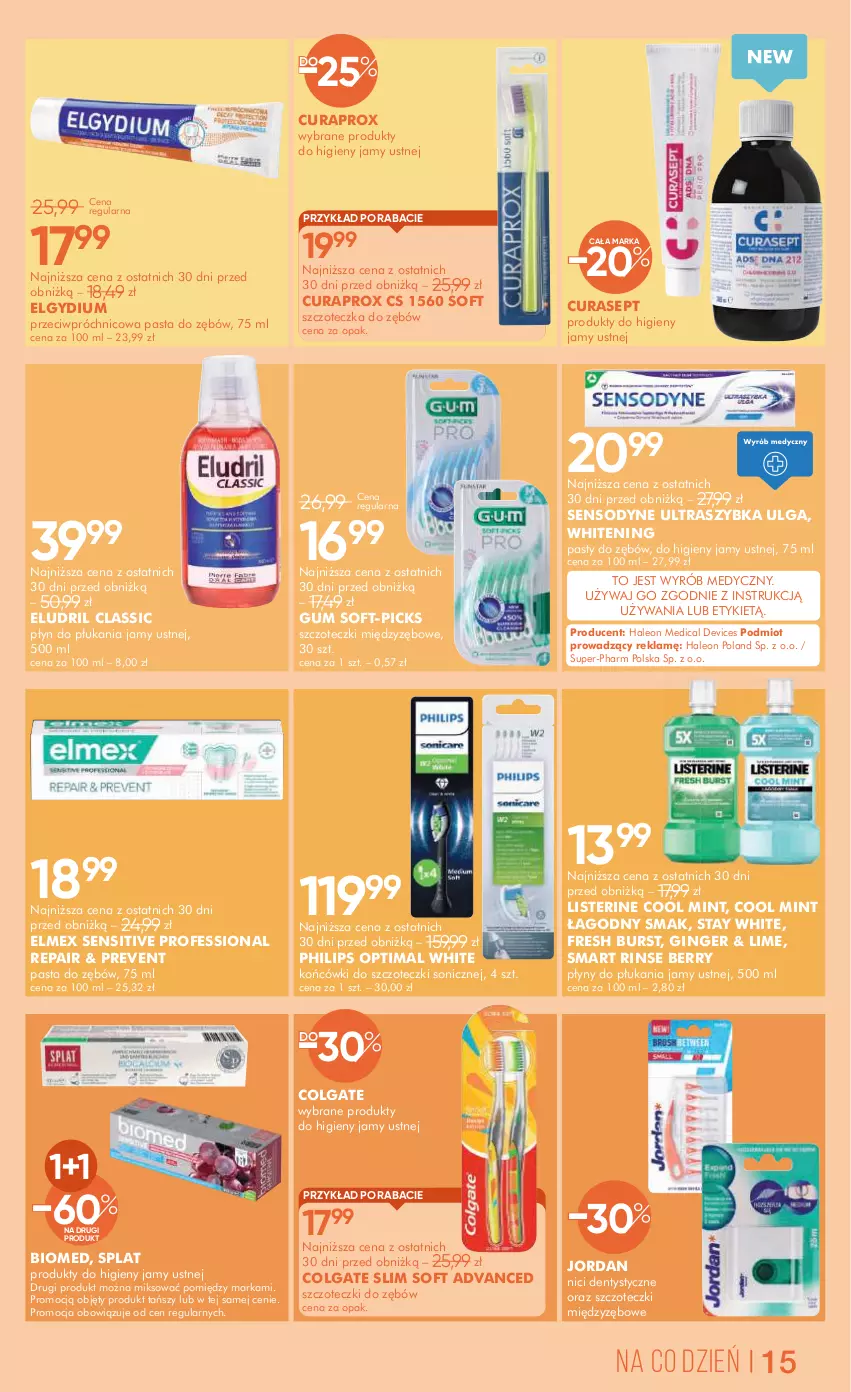 Gazetka promocyjna Super Pharm - Gazetka - ważna 27.06 do 18.07.2025 - strona 15 - produkty: Colgate, Curaprox, Elgydium, Elmex, Gin, Końcówki do szczoteczk, Leon, LG, Listerine, Optima, Pasta do zębów, Philips, Płyn do płukania, Płyn do płukania jamy ustnej, Sensodyne, Szczoteczka, Szczoteczka do zębów