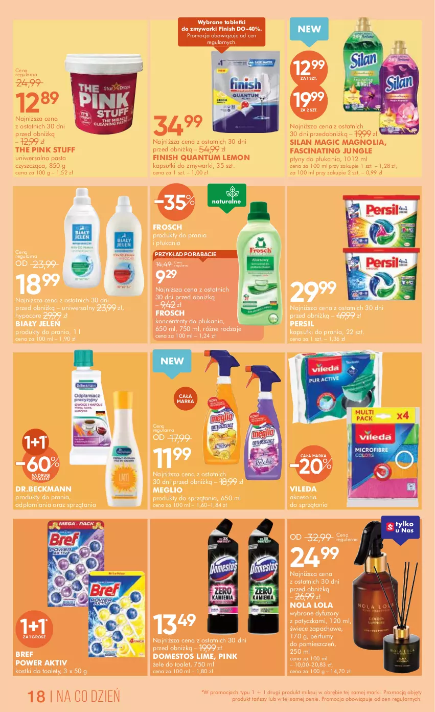 Gazetka promocyjna Super Pharm - Gazetka - ważna 27.06 do 18.07.2025 - strona 18 - produkty: Biały Jeleń, Bref, Domestos, Fa, Finish, Frosch, Kapsułki do prania, Perfum, Persil, Silan, Tablet, Tabletki do zmywarki, Vileda, Zmywarki