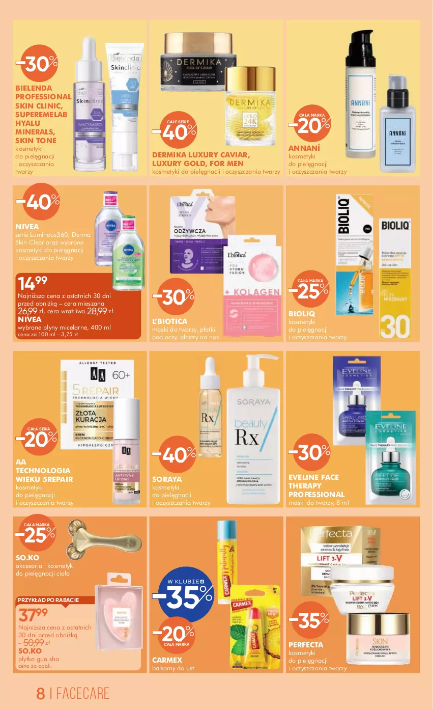Gazetka promocyjna Super Pharm - Gazetka - ważna 27.06 do 18.07.2025 - strona 8 - produkty: Bielenda, Clin, Dermika, Eveline, Fa, Kosmetyki do pielęgnacji, Nivea, Perfecta, Płytka, Ser