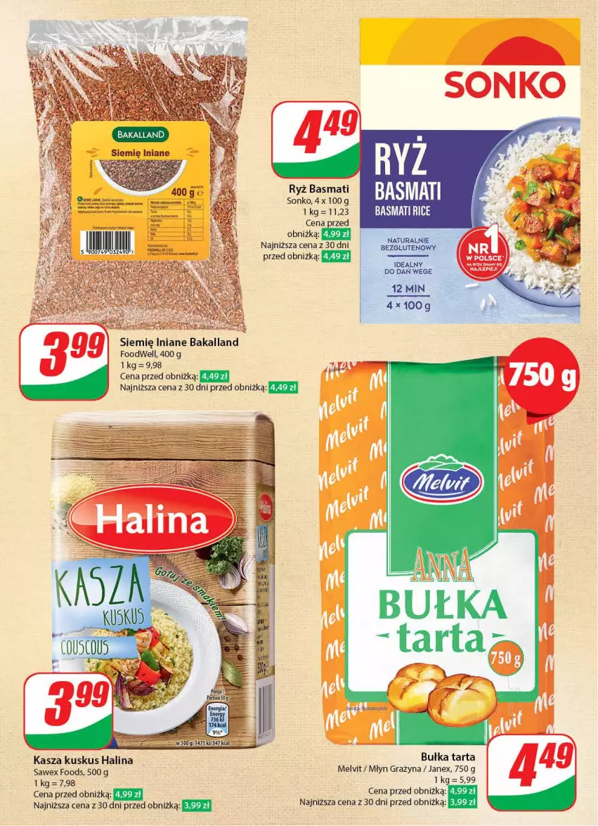 Gazetka promocyjna Dino - Gazetka 4 - ważna 23.01 do 30.01.2024 - strona 16 - produkty: Atomic, Bakalland, Bułka, Bułka tarta, Gra, Kasza, Kuskus, Melvit, Ryż, Ryż basmati, Siemię Iniane, Sonko, Tarta