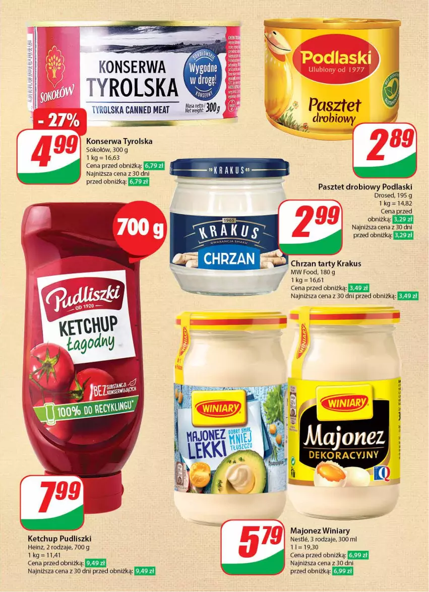 Gazetka promocyjna Dino - Gazetka 4 - ważna 23.01 do 30.01.2024 - strona 18 - produkty: Chrzan, Heinz, Ketchup, Krakus, Majonez, Pasztet, Podlaski, Pudliszki, Ser, Sok, Sokołów, Winiary