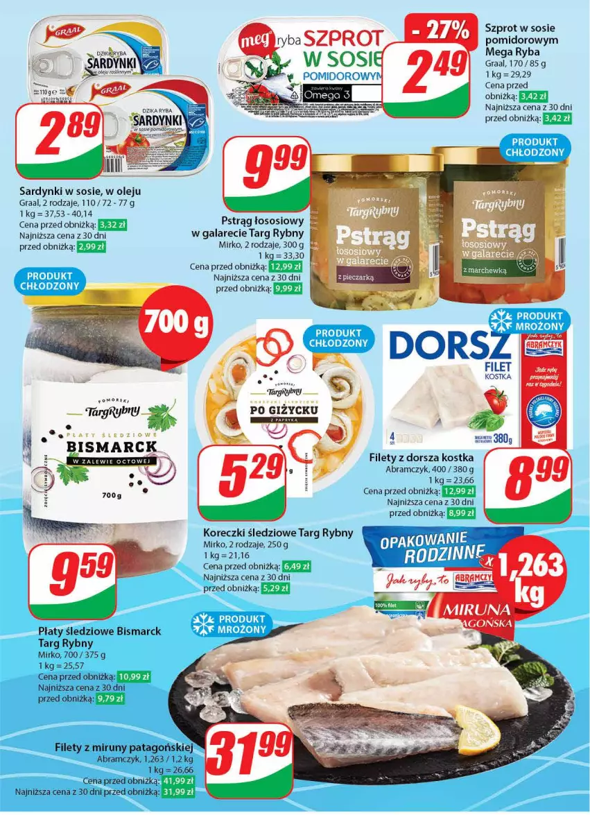 Gazetka promocyjna Dino - Gazetka 4 - ważna 23.01 do 30.01.2024 - strona 21 - produkty: Dorsz, Gala, Gra, Graal, Gry, Koreczki śledziowe, Miruna, Olej, Płaty śledziowe, Pstrąg, Pstrąg łososiowy, Ryba, Sardynki, Ser, Sos, Szprot, Szprot w sosie, Tago