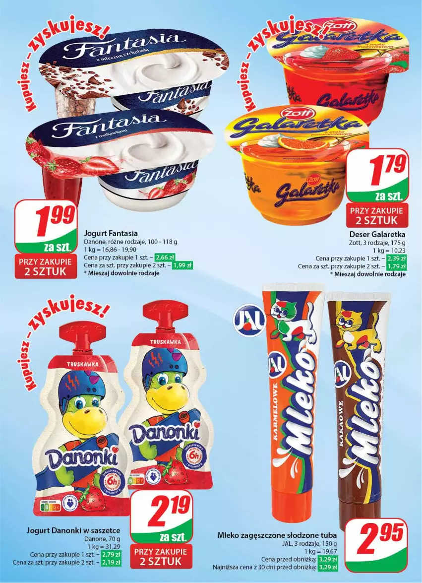 Gazetka promocyjna Dino - Gazetka 4 - ważna 23.01 do 30.01.2024 - strona 31 - produkty: Danone, Danonki, Deser, Fa, Fanta, Gala, Galaretka, Jogurt, Mleko, Mleko zagęszczone, Ser, Zott