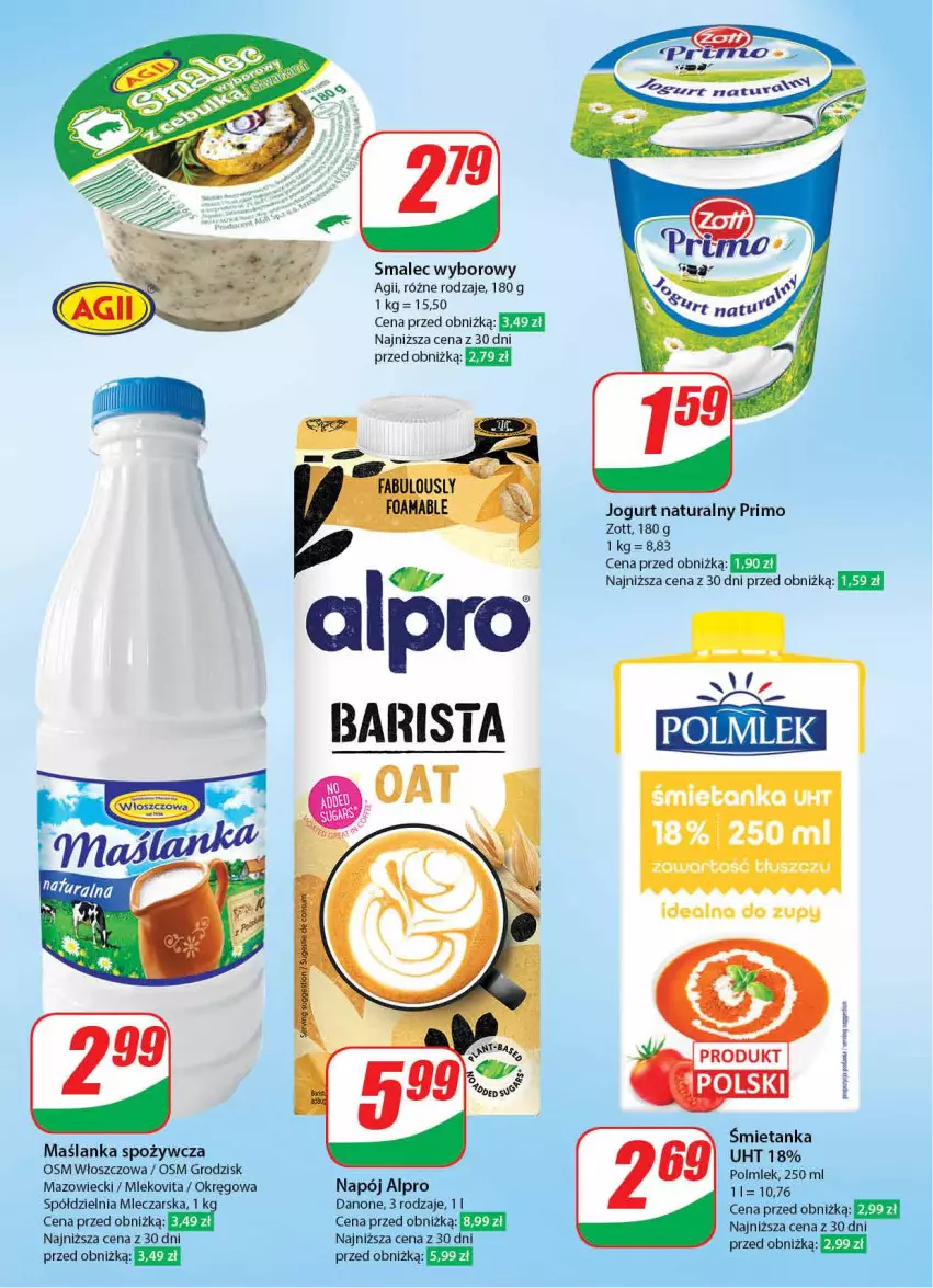 Gazetka promocyjna Dino - Gazetka 4 - ważna 23.01 do 30.01.2024 - strona 32 - produkty: Alpro, Danone, Jogurt, Jogurt naturalny, Maślanka, Mleko, Mlekovita, Napój, POLMLEK, Smalec, Zott