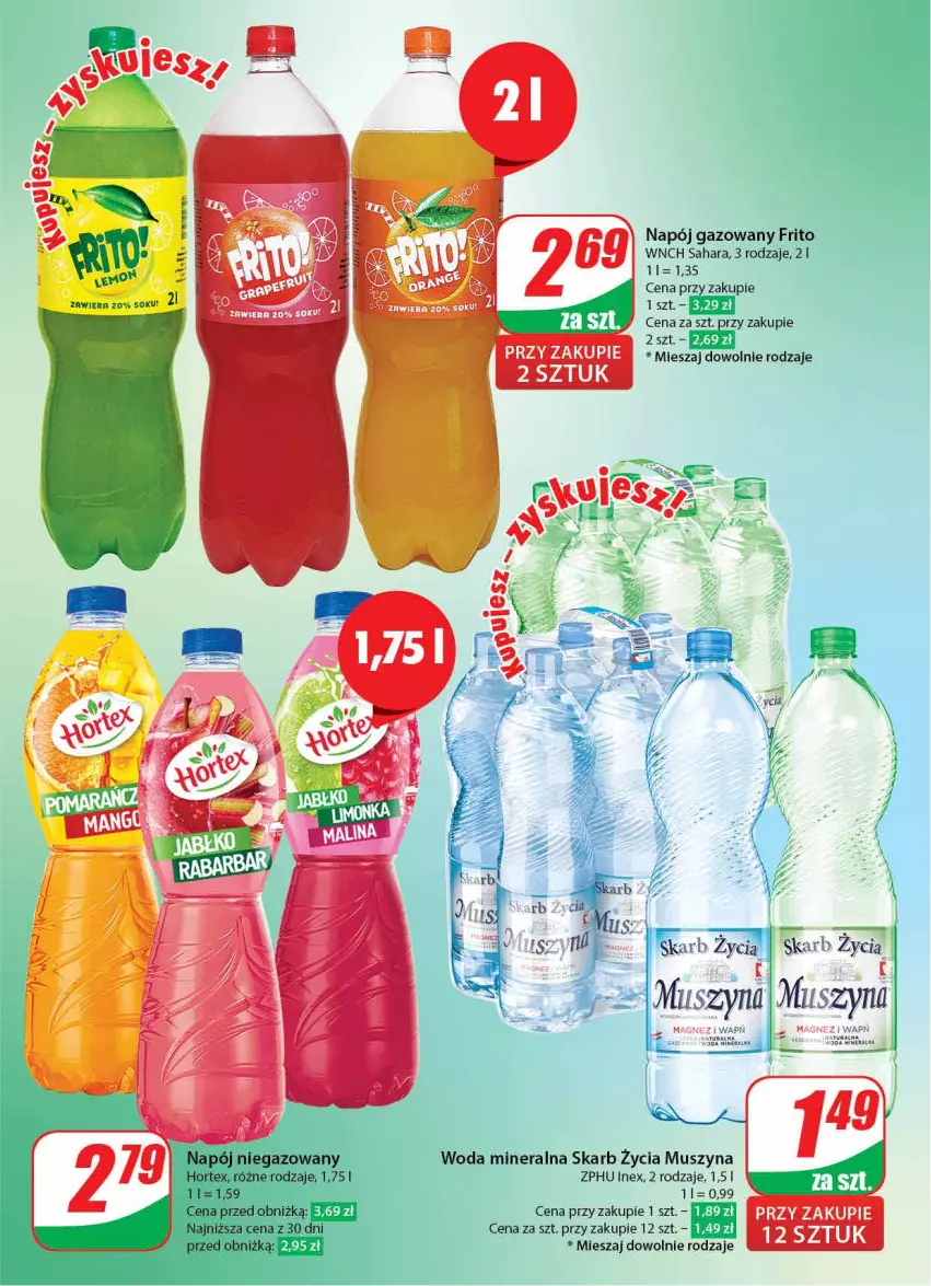 Gazetka promocyjna Dino - Gazetka 4 - ważna 23.01 do 30.01.2024 - strona 4 - produkty: Hortex, Mus, Napój, Napój gazowany, Napój niegazowany, Szyna, Woda, Woda mineralna