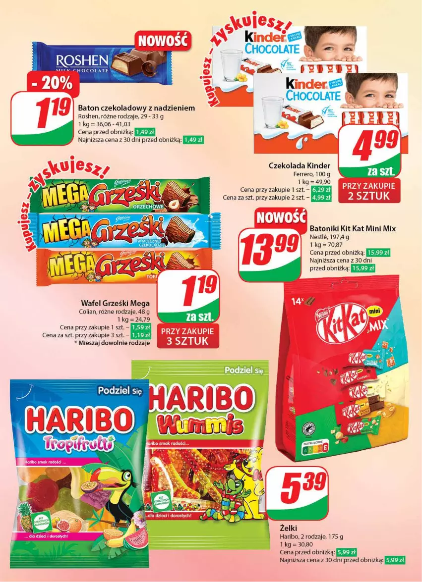 Gazetka promocyjna Dino - Gazetka 4 - ważna 23.01 do 30.01.2024 - strona 5 - produkty: Baton, Czekolada, Fa, Ferrero, Grześki, Haribo, Kinder, Kit Kat, Tonik