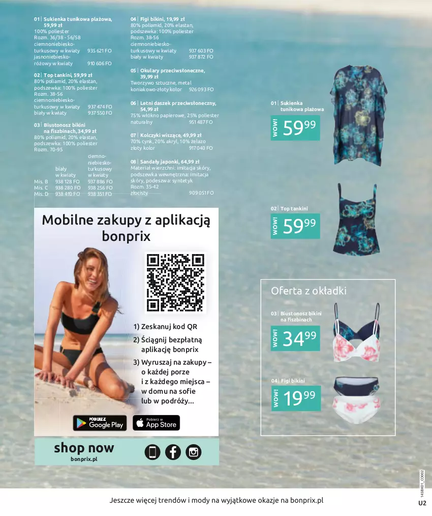 Gazetka promocyjna Bonprix - Twoje lato – twój look! - ważna 30.05 do 30.11.2022 - strona 2 - produkty: Bikini, Biustonosz, Cynk, Figi, Kolczyki, Mobil, Papier, Por, Sandał, Sukienka, Top