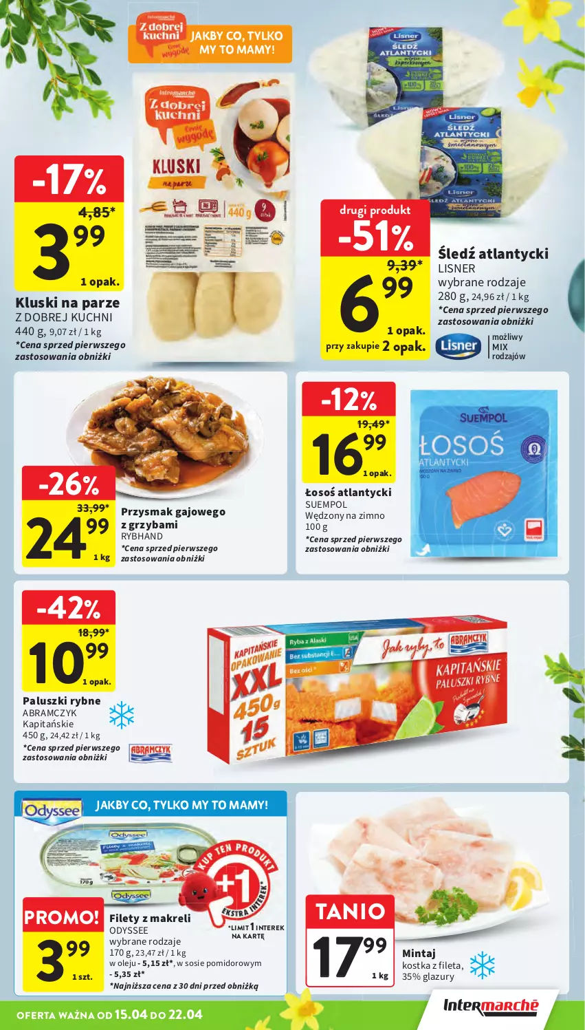 Gazetka promocyjna Intermarche - Gazetka Intermarche - ważna 15.04 do 22.04.2025 - strona 27 - produkty: Kluski na parze, Lazur, Lisner, Mintaj, Olej, Paluszki rybne, Sos, Suempol