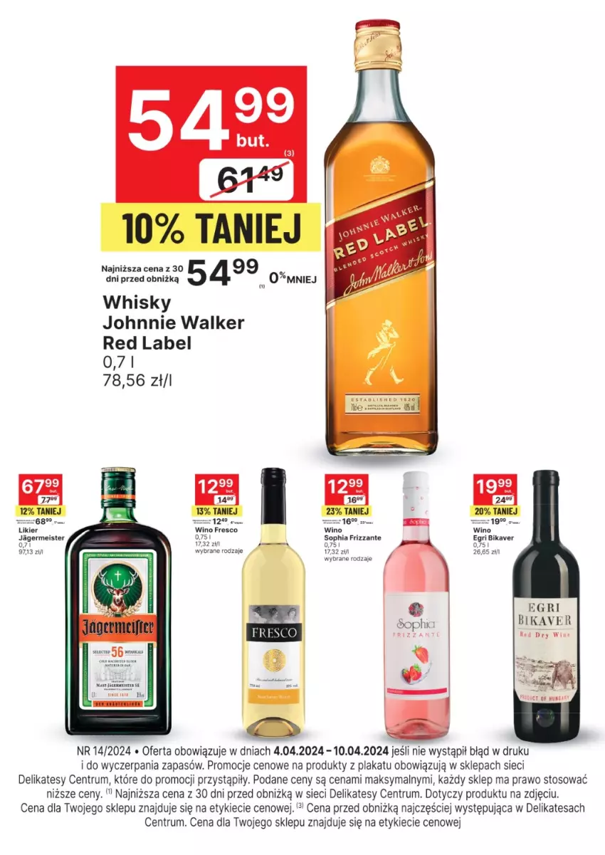 Gazetka promocyjna Delikatesy Centrum - Folder alkoholowy DC14 - ważna 04.04 do 10.04.2024 - strona 2 - produkty: Fresco, Jagermeister, Johnnie Walker, Likier, Rum, Whisky, Wino