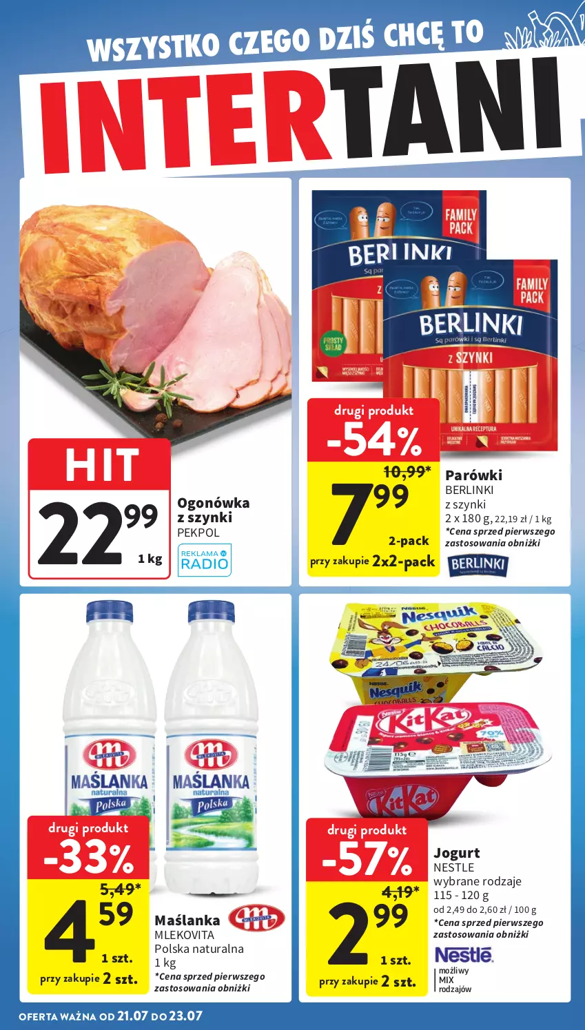 Gazetka promocyjna Intermarche - Gazetka Intermarche - ważna 17.07 do 23.07.2025 - strona 39 - produkty: Berlinki, Jogurt, Maślanka, Mleko, Mlekovita, Ogonówka, Parówki, Pekpol