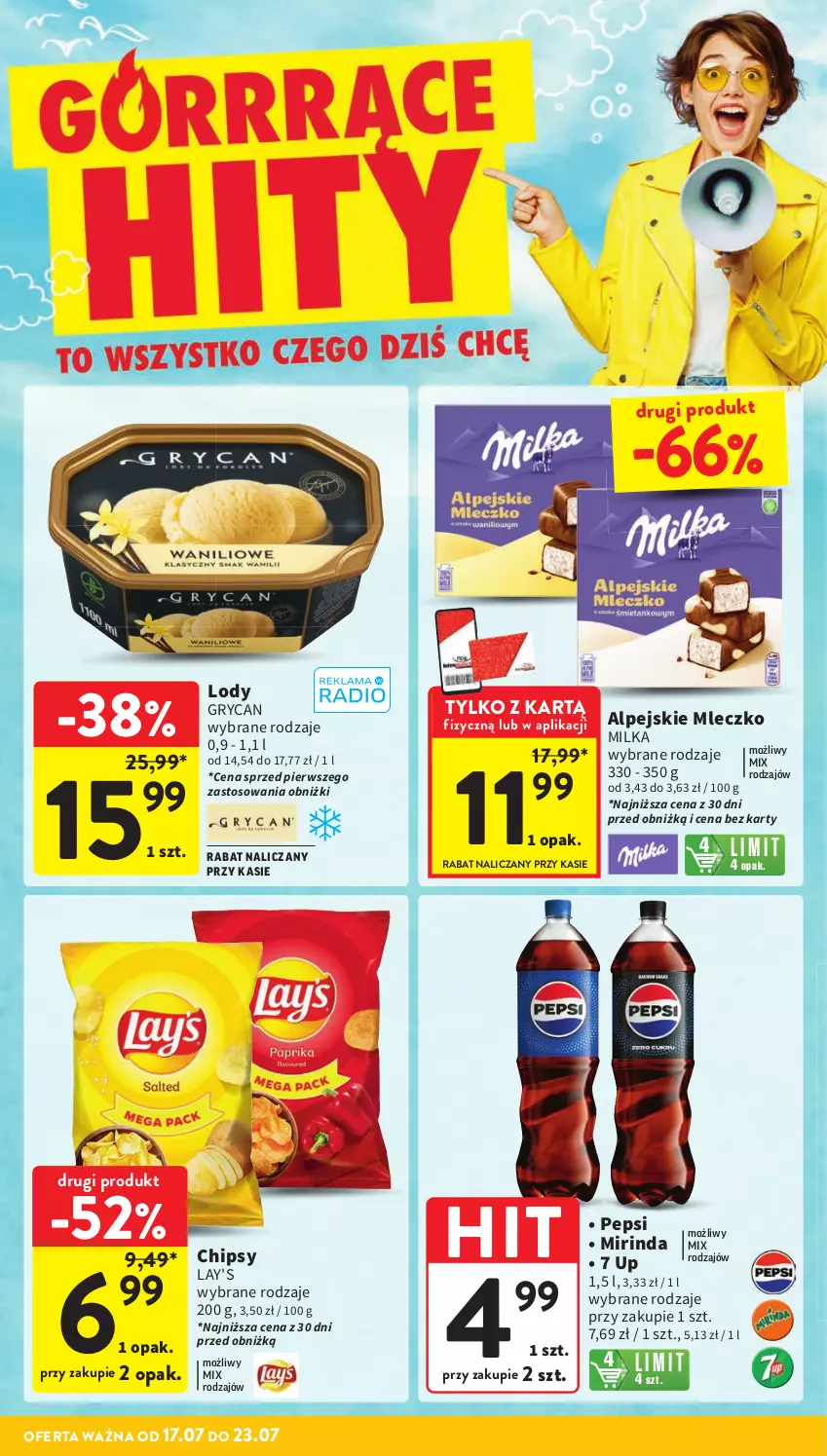 Gazetka promocyjna Intermarche - Gazetka Intermarche - ważna 17.07 do 23.07.2025 - strona 4 - produkty: Chipsy, Gry, Lody, Milka, Mirinda, Mleczko, Pepsi