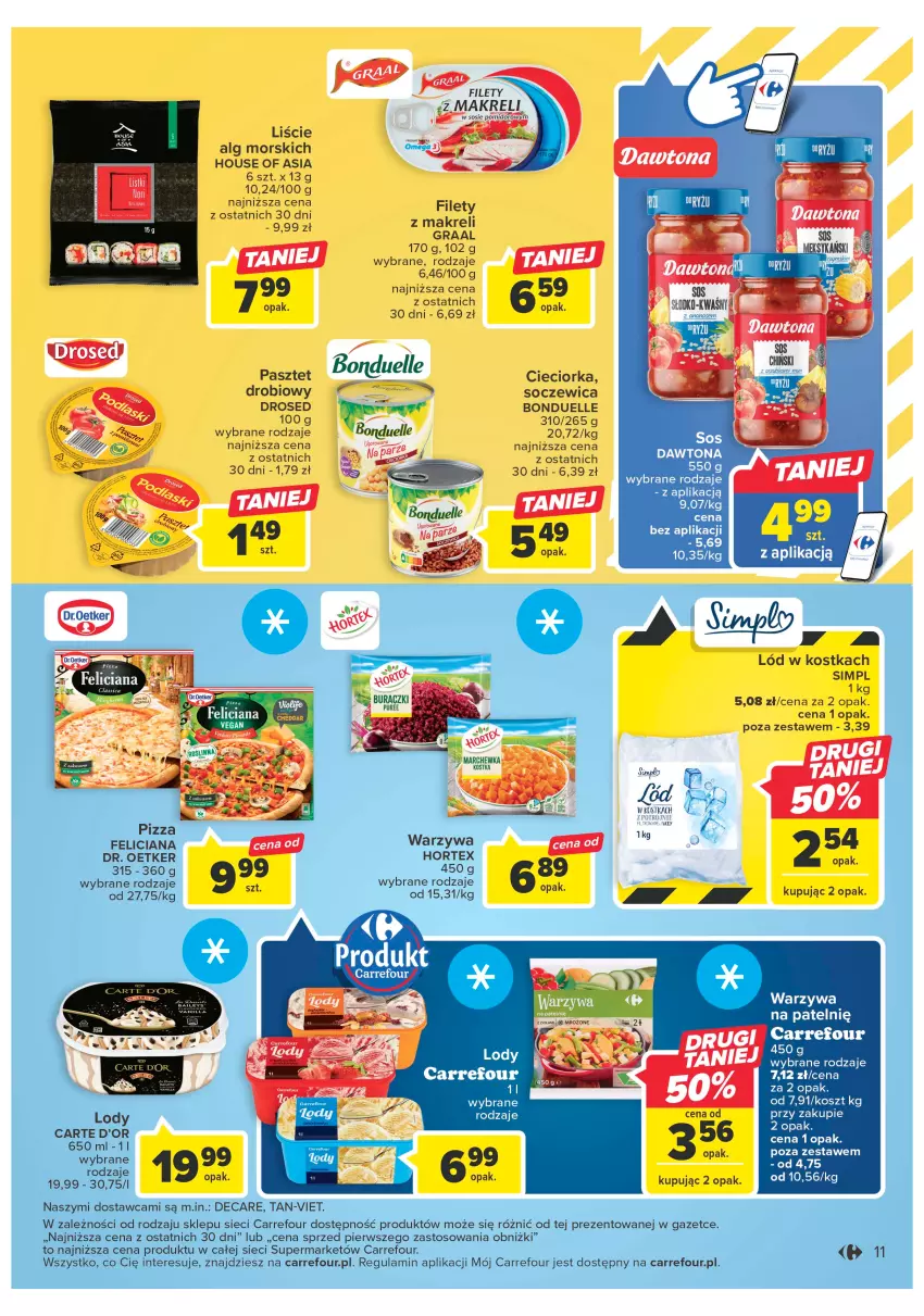 Gazetka promocyjna Carrefour - Gazetka Market - ważna 24.04 do 06.05.2023 - strona 11 - produkty: Bonduelle, Carte d'Or, Cieciorka, Dawtona, Dr. Oetker, Feliciana, Hortex, House of Asia, Kosz, LG, Lody, Orka, Pasztet, Pizza, Sos, Warzywa