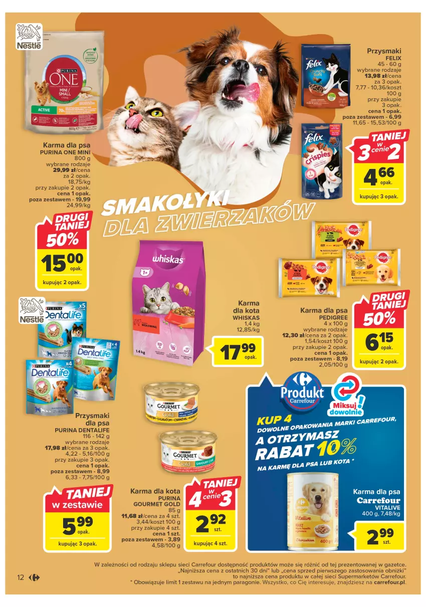 Gazetka promocyjna Carrefour - Gazetka Market - ważna 24.04 do 06.05.2023 - strona 12 - produkty: Felix, Gourmet Gold, Kosz, Pedigree, Przysmaki, Pur, Purina, Whiskas