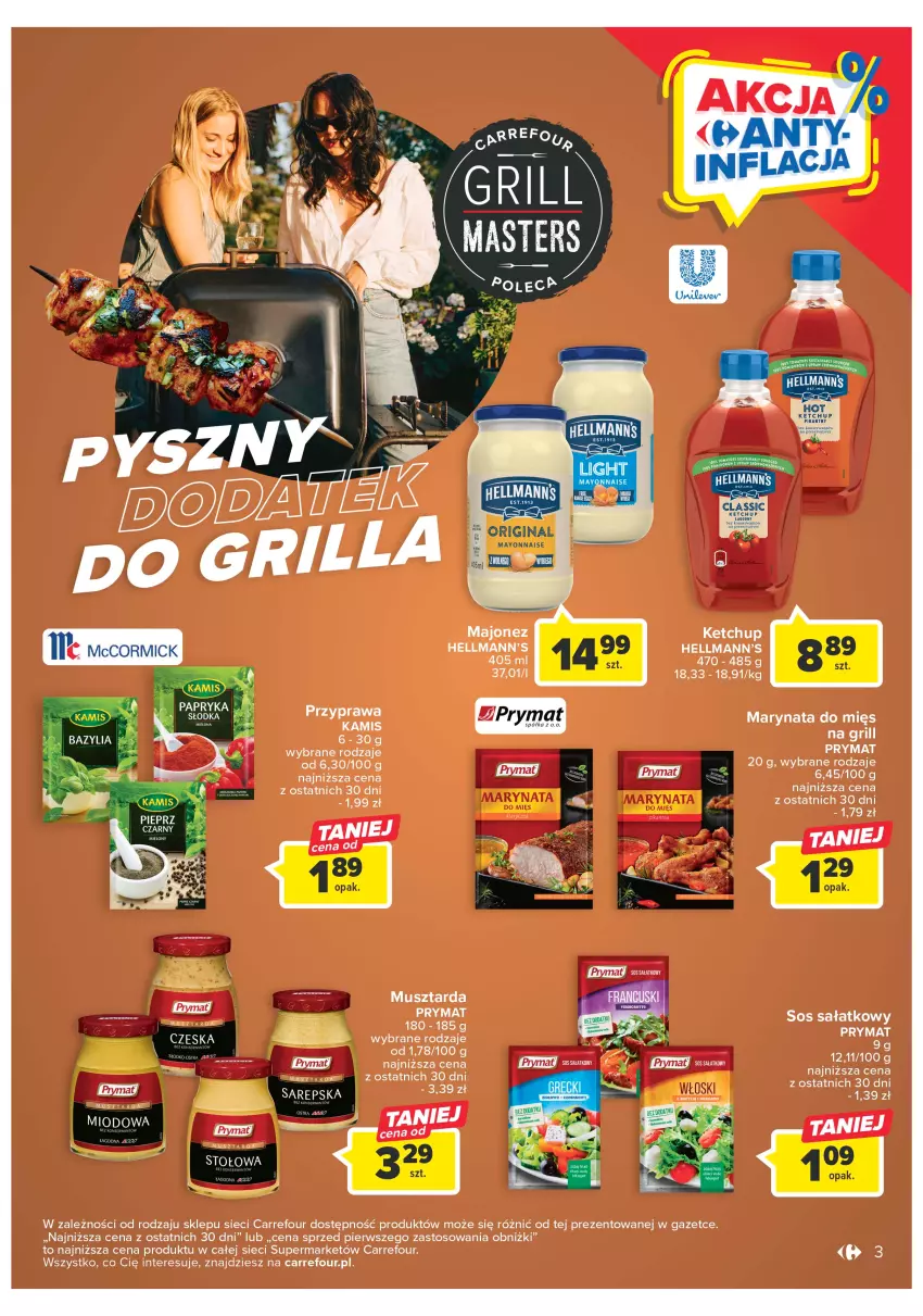 Gazetka promocyjna Carrefour - Gazetka Market - ważna 24.04 do 06.05.2023 - strona 3 - produkty: Grill, Kamis, Ketchup, Majonez, Mus, Musztarda, Prymat, Sałat, Sos