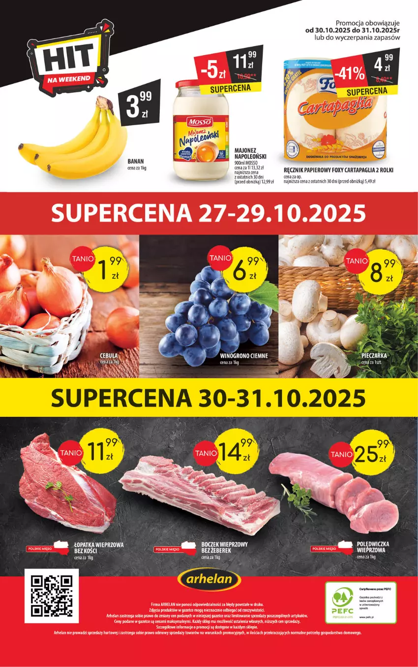 Gazetka promocyjna Arhelan - Gazetka - ważna 24.10 do 02.11.2025 - strona 20 - produkty: Boczek, Boczek wieprzowy, Chleb, Foxy, Majonez, Oleo, Papier, Ręcznik, Rolki