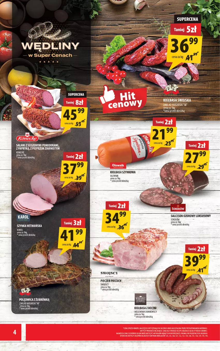 Gazetka promocyjna Arhelan - Gazetka - ważna 24.10 do 02.11.2025 - strona 4 - produkty: Kiełbasa, Kiełbasa szynkowa, Olewnik, Piec, Pieprz, Polędwica, Rum, Salami, Salceson, Sok, Sokołów, Szynka, Zegar