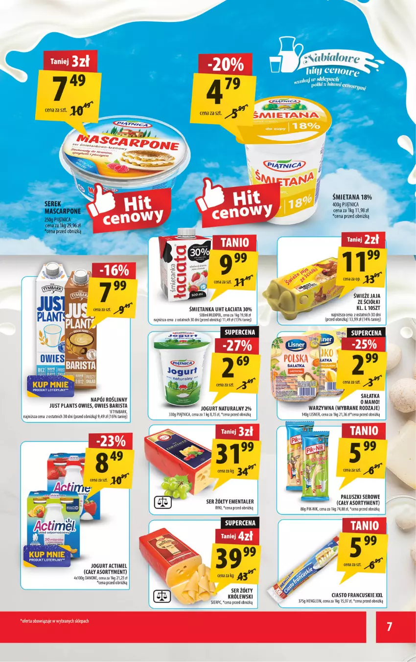Gazetka promocyjna Arhelan - Gazetka - ważna 24.10 do 02.11.2025 - strona 7 - produkty: Actimel, Ciasto francuskie, Danone, Ementaler, Jaja, Jogurt, Jogurt naturalny, Królewski, Napój, Napój roślinny, Piątnica, Sałat, Sałatka, Ser