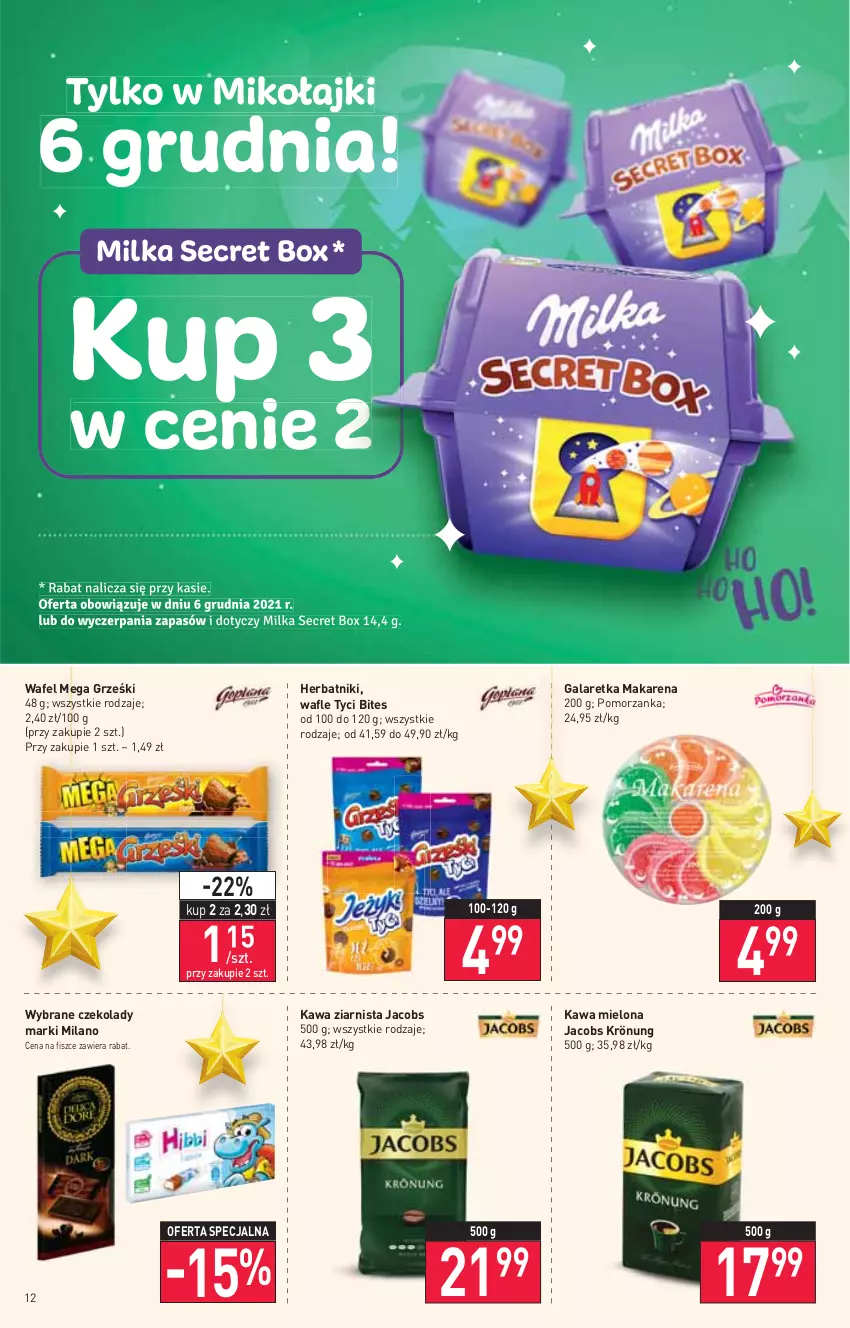 Gazetka promocyjna Stokrotka - Supermarket - ważna 02.12 do 08.12.2021 - strona 12 - produkty: Gala, Galaretka, Grześki, Herbatniki, Jacobs, Jacobs Krönung, Kawa, Kawa mielona, Kawa ziarnista, Milka, Wafle