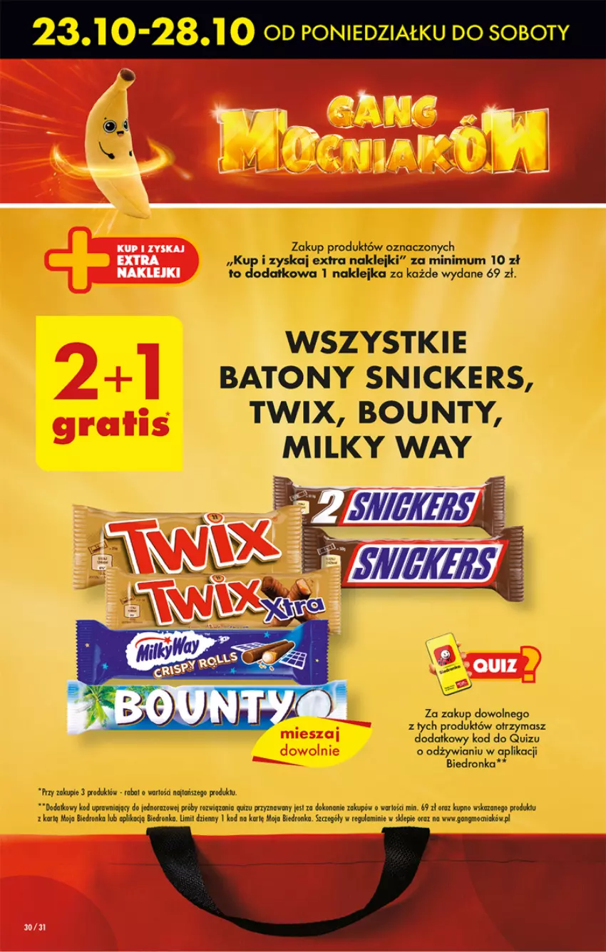 Gazetka promocyjna Biedronka - Od poniedzialku - ważna 23.10 do 28.10.2023 - strona 30 - produkty: Baton, Bounty, Dron, Klej, Milky Way, Quiz, Snickers, Twix