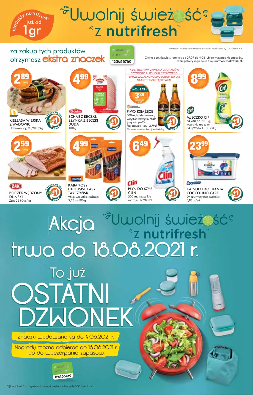 Gazetka promocyjna Stokrotka - Market - ważna 29.07 do 04.08.2021 - strona 10 - produkty: Cif, Clin, Coccolino, Gra, Kabanos, Mleczko, Piwa, Szynka, Szynka z beczki