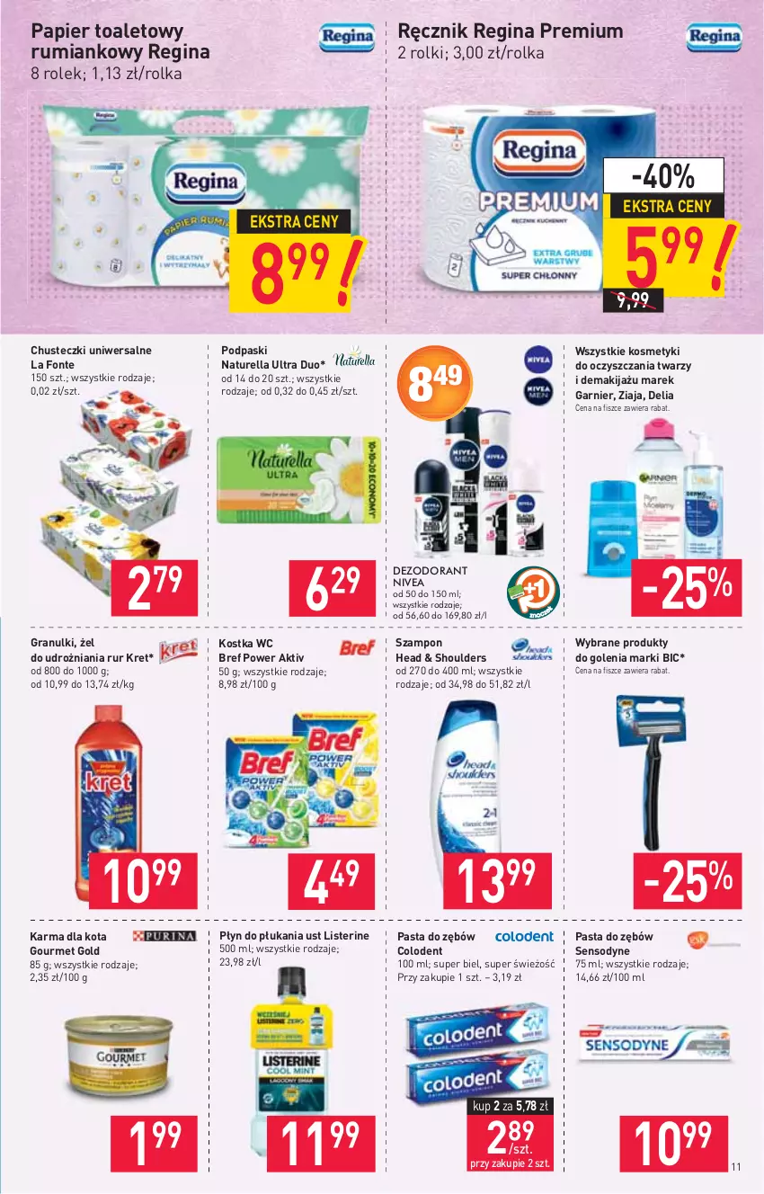 Gazetka promocyjna Stokrotka - Market - ważna 29.07 do 04.08.2021 - strona 11 - produkty: BIC, Bref, Chusteczki, Garnier, Gin, Gourmet Gold, Gra, Kret, Listerine, Makijaż, Naturell, Naturella, Papier, Papier toaletowy, Pasta do zębów, Płyn do płukania, Podpaski, Ręcznik, Rolki, Rum, Sensodyne, Szampon, Ziaja