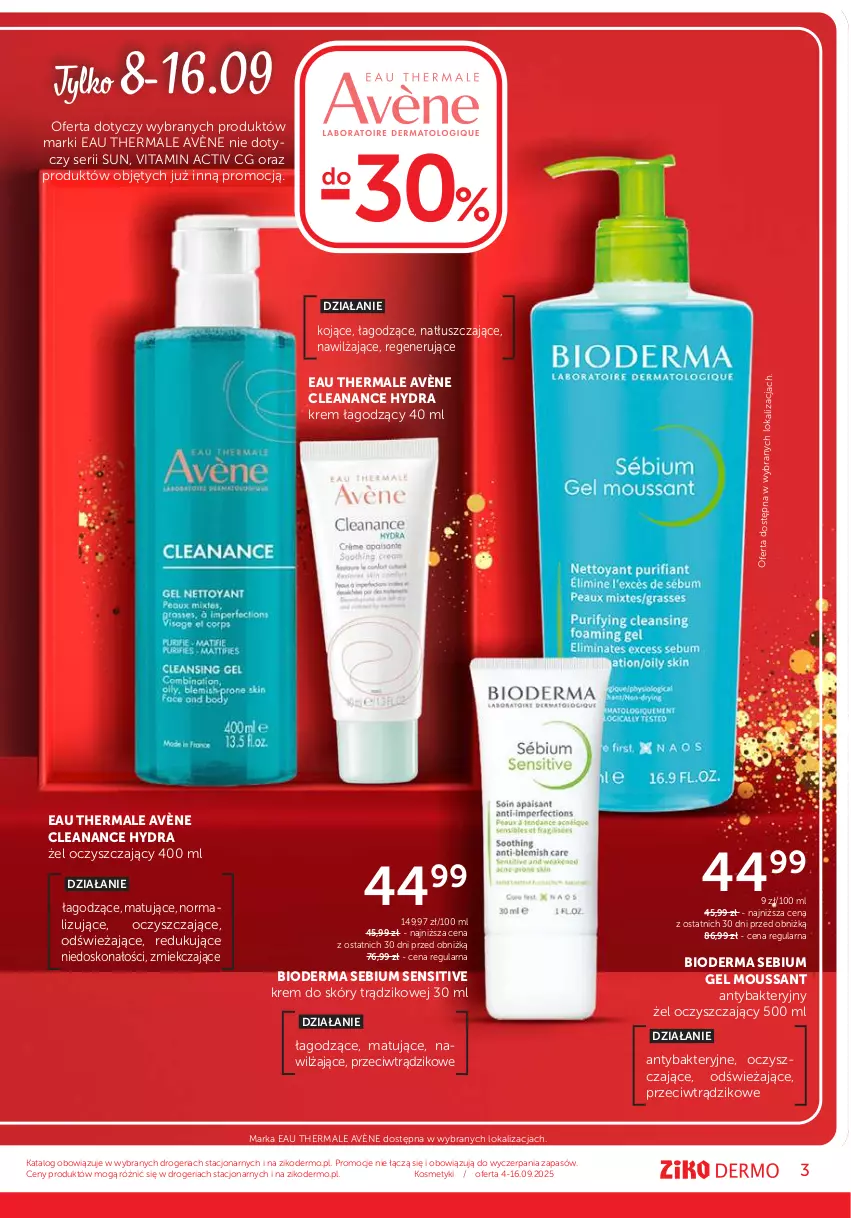 Gazetka promocyjna Ziko - Gazetka Ziko Dermo - ważna 04.09 do 16.09.2025 - strona 3 - produkty: Avène, Bioderma, Ser