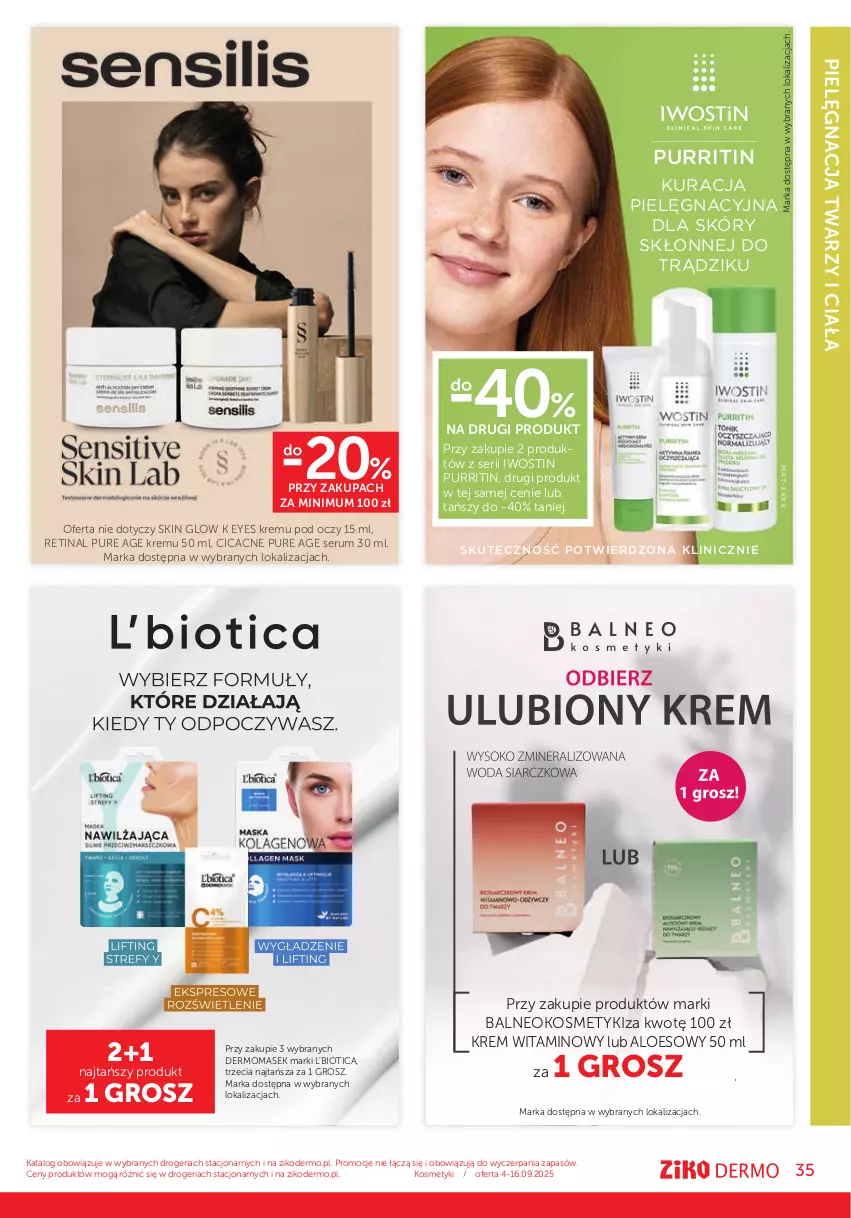 Gazetka promocyjna Ziko - Gazetka Ziko Dermo - ważna 04.09 do 16.09.2025 - strona 35 - produkty: Iwostin, L'Biotica, Pur, Rum, Ser, Serum