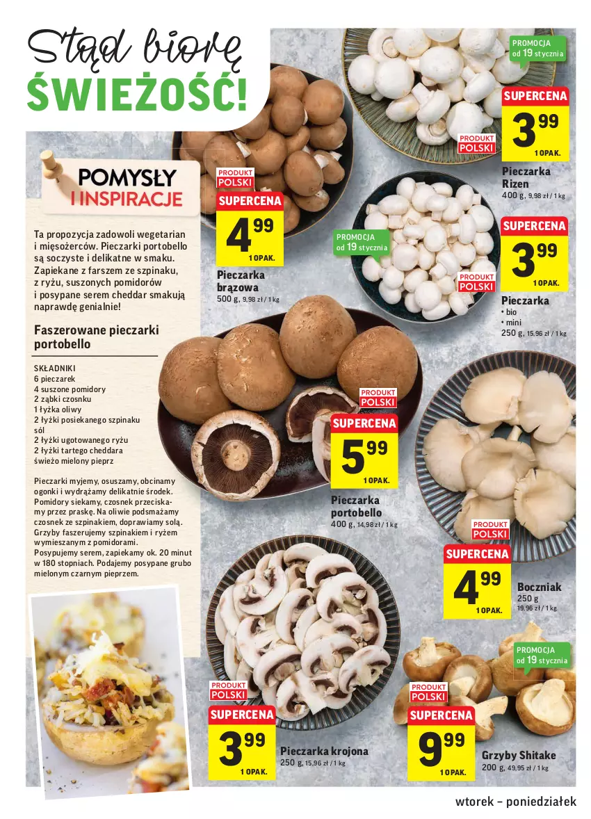 Gazetka promocyjna Intermarche - ważna 18.01 do 24.01.2022 - strona 12 - produkty: Bell, Boczniak, Cheddar, Czosnek, Fa, Grzyby, Mięso, Piec, Pieczarka, Pieprz, Pomidory, Por, Portobello, Ryż, Ser, Sól, Suszone pomidory, Szpinak, Top