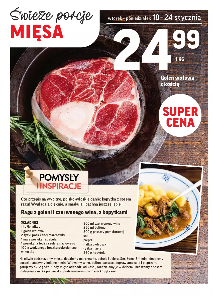 Gazetka promocyjna Intermarche - ważna 18.01 do 24.01.2022 - strona 14 - produkty: Boczek, Bulion, Cebula, Kopytka, Lion, Mięso, Natka pietruszki, Olej, Pieprz, Sól, Sos, Wino