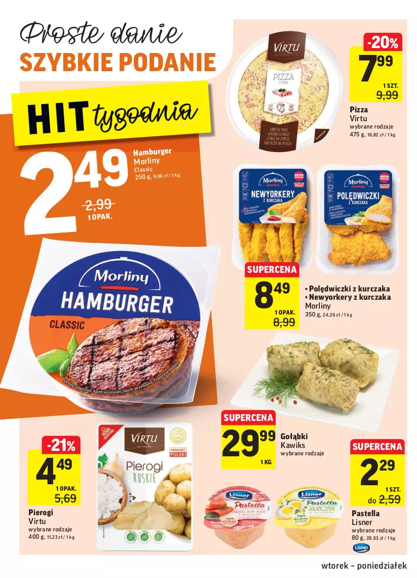 Gazetka promocyjna Intermarche - ważna 18.01 do 24.01.2022 - strona 22 - produkty: Burger, Hamburger, Kurczak, Lisner, Morliny, Pastella, Pierogi, Pizza, Polędwiczki z kurczaka, Virtu