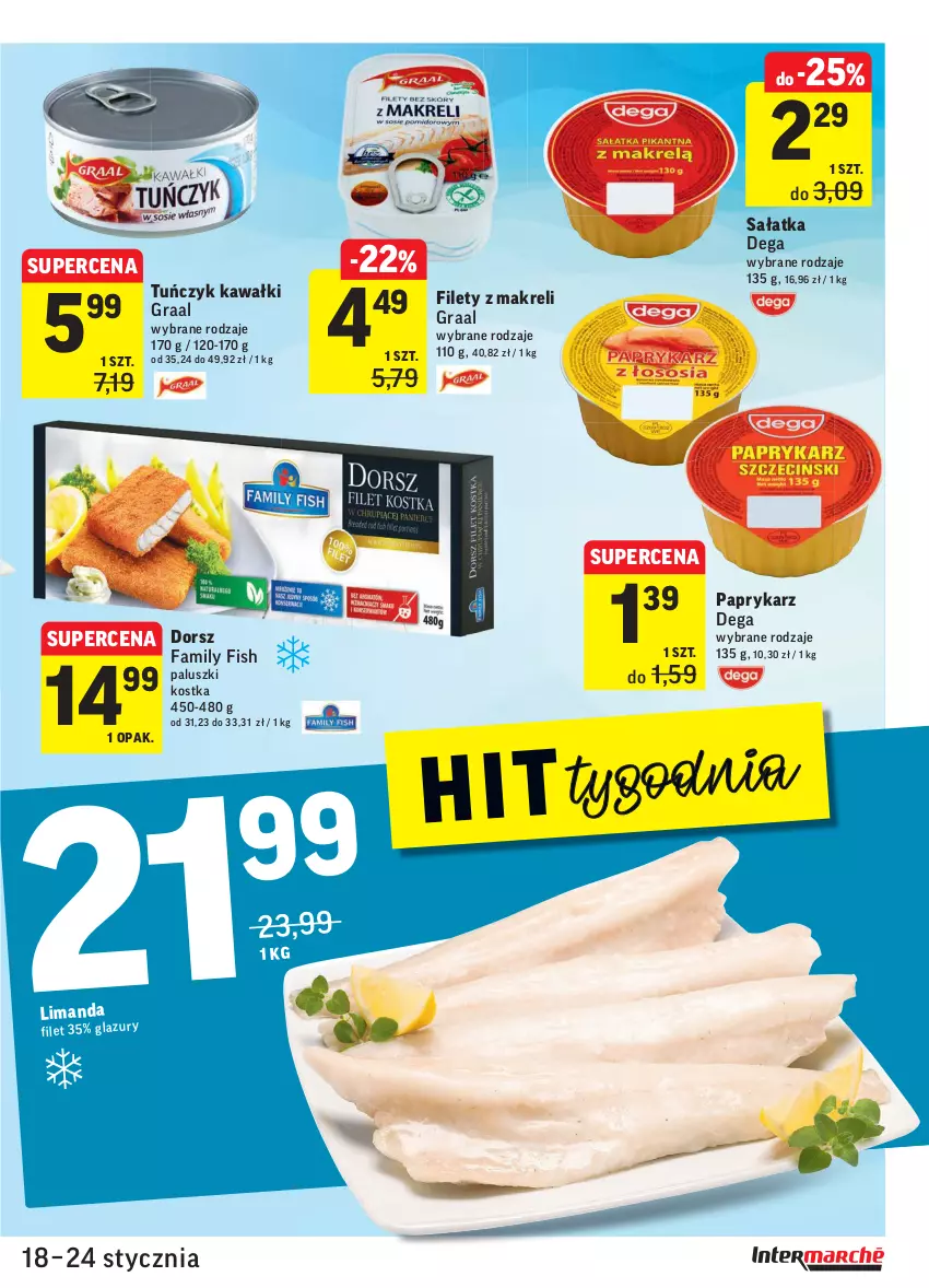 Gazetka promocyjna Intermarche - ważna 18.01 do 24.01.2022 - strona 25 - produkty: Dega, Dorsz, Fa, Gra, Graal, Kawa, Papryka, Paprykarz, Sałat, Sałatka, Tuńczyk