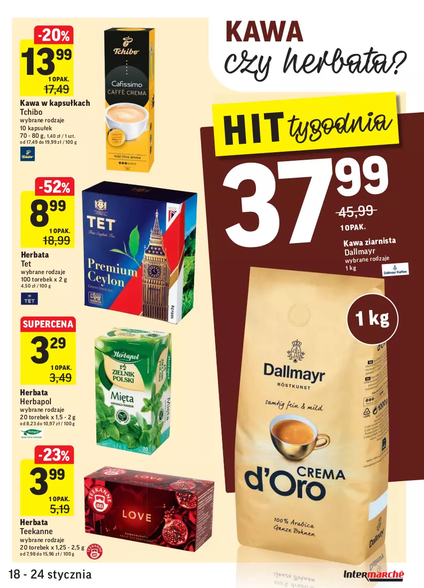 Gazetka promocyjna Intermarche - ważna 18.01 do 24.01.2022 - strona 29 - produkty: Dallmayr, Herbapol, Herbata, Kawa, Kawa ziarnista, Tchibo, Teekanne