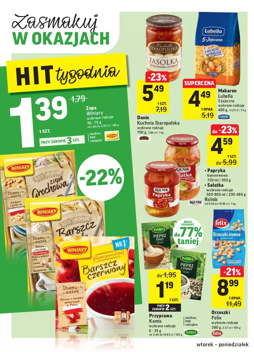 Gazetka promocyjna Intermarche - ważna 18.01 do 24.01.2022 - strona 32 - produkty: Bell, Bella, Felix, Kamis, Kuchnia, Kuchnia Staropolska, Lubella, Makaron, Orzeszki, Papryka, Rolnik, Sałat, Sałatka, Ser, Winiary, Zupa