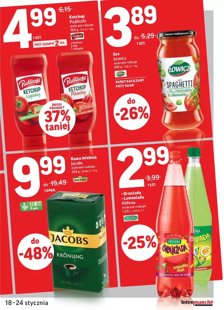 Gazetka promocyjna Intermarche - ważna 18.01 do 24.01.2022 - strona 7 - produkty: Hellena, Jacobs, Kawa, Kawa mielona, Ketchup, Lemoniada, Oranżada, Pudliszki, Sos