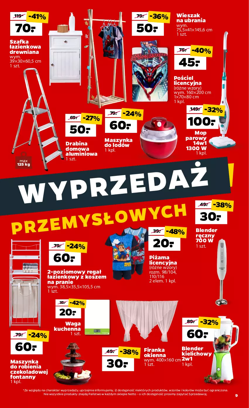 Gazetka promocyjna Netto - Gazetka non food - ważna 21.06 do 27.06.2021 - strona 9 - produkty: Blender, Blender ręczny, Drabina, Gra, Kosz, Maszynka, Mop, Mop parowy, Piżama, Pościel, Regał, Szafka, Szafka łazienkowa, Szynka, Ubrania, Waga, Wieszak