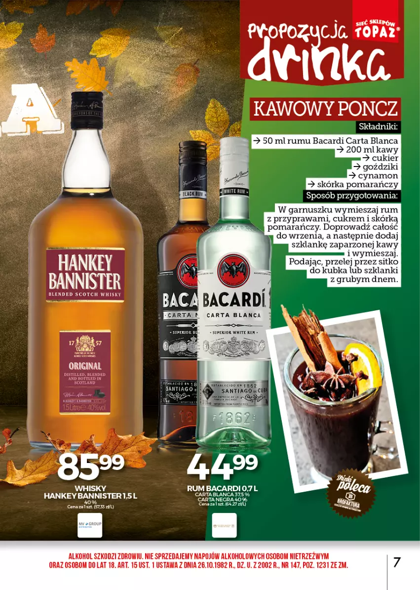 Gazetka promocyjna Topaz - Gazetka - ważna 01.11 do 30.11.2021 - strona 7 - produkty: Bacardi, Cukier, Lanki, Rum, Sitko, Whisky