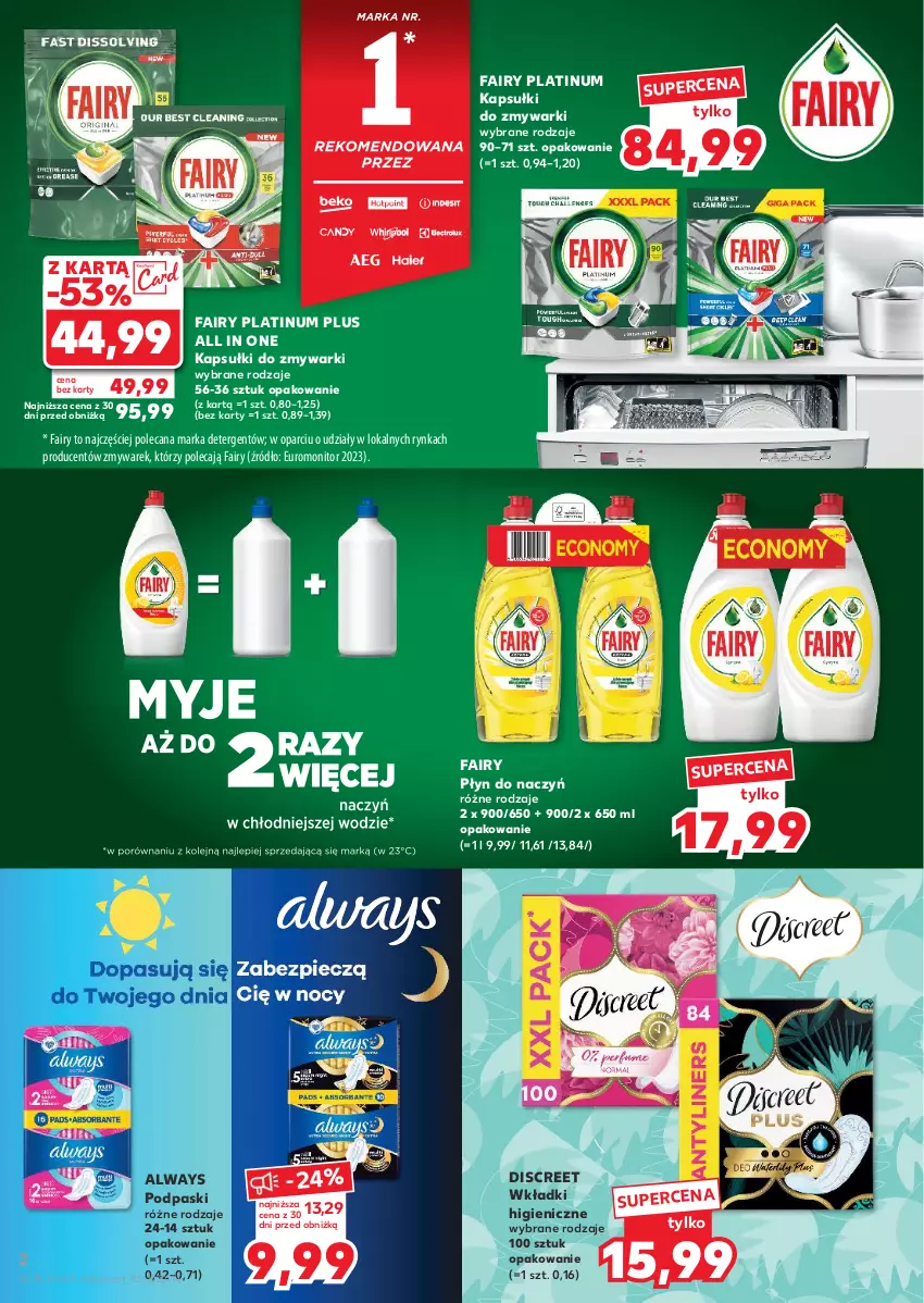 Gazetka promocyjna Kaufland - Kaufland - ważna 18.07 do 24.07.2024 - strona 2 - produkty: Always, Discreet, Fa, Fairy, Monitor, Podpaski, Ser, Wkładki, Zmywarki