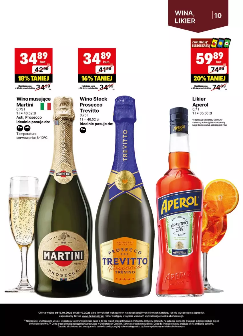 Gazetka promocyjna Delikatesy Centrum - Delibarek DC42-DC43 - ważna 16.10 do 29.10.2025 - strona 10 - produkty: Aperol, Dron, Likier, Martini, Mus, Prosecco, Rama, Rum, Ser, Stock, Wino, Wino musujące