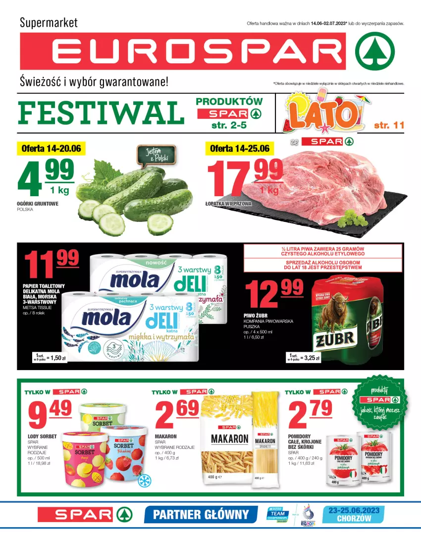 Gazetka promocyjna Spar - EuroSpar - ważna 11.06 do 21.06.2023 - strona 1 - produkty: Dell, Grunt, Lody, Makaron, Piwo, Pomidory