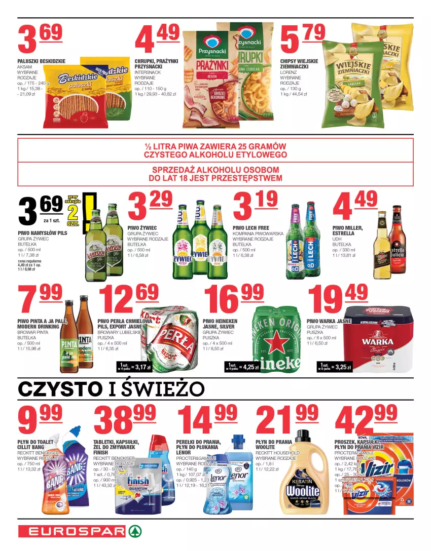 Gazetka promocyjna Spar - EuroSpar - ważna 11.06 do 21.06.2023 - strona 10 - produkty: Aksam, Beskidzki, Chipsy, Chrupki, Cillit Bang, Fa, Finish, Gra, Heineken, Lenor, LG, Lorenz, Namysłów, Piwa, Piwo, Płyn do płukania, Płyn do prania, Por, Przysnacki, Ser, Tablet, Woolite