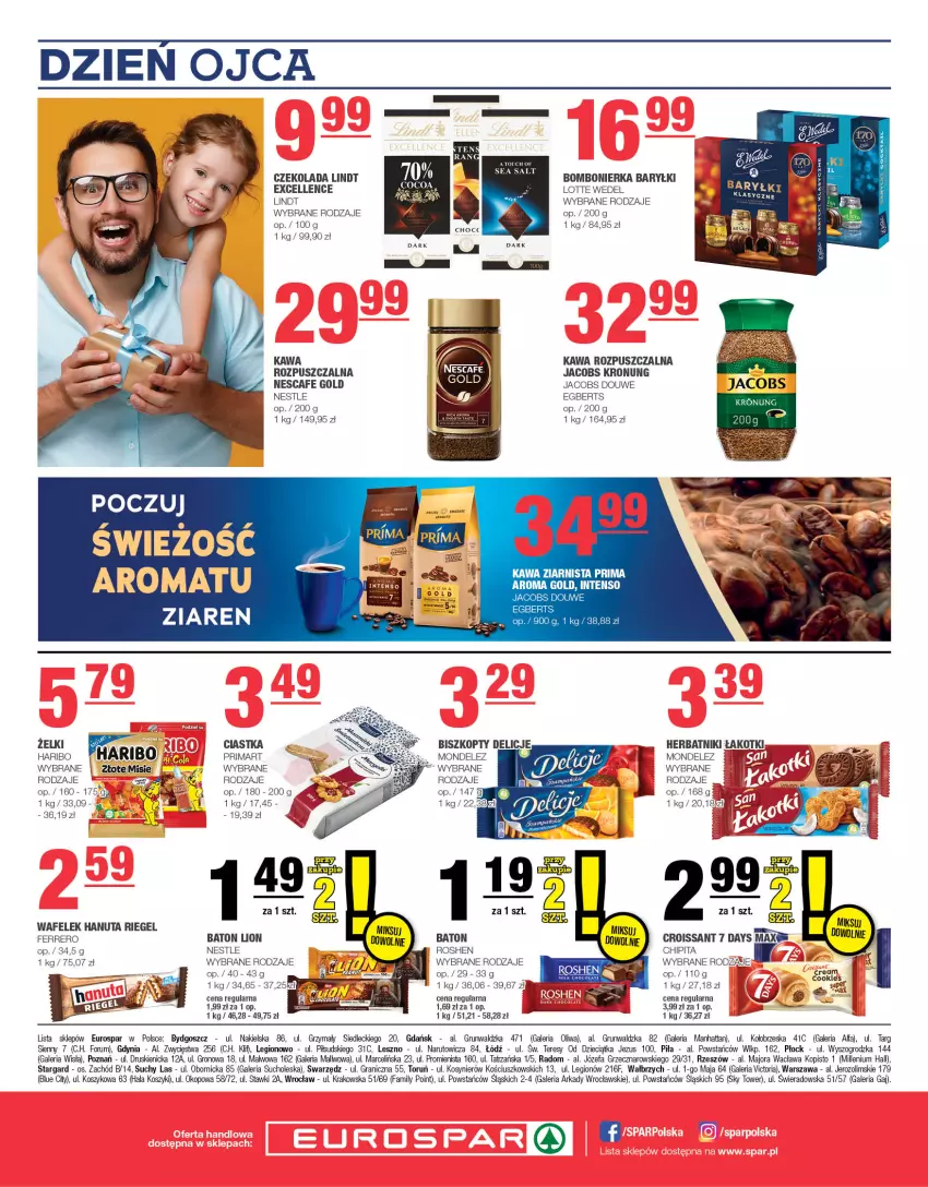 Gazetka promocyjna Spar - EuroSpar - ważna 11.06 do 21.06.2023 - strona 12 - produkty: 7 Days, Baryłki, Baton, Biszkopty, Ciastka, Croissant, Czekolada, Delicje, Dzieci, Fa, Ferrero, Gra, Haribo, Herbatniki, Jacobs, Kawa, Kawa rozpuszczalna, Kosz, Lindt, Lion, Prima, Rum, Wafelek