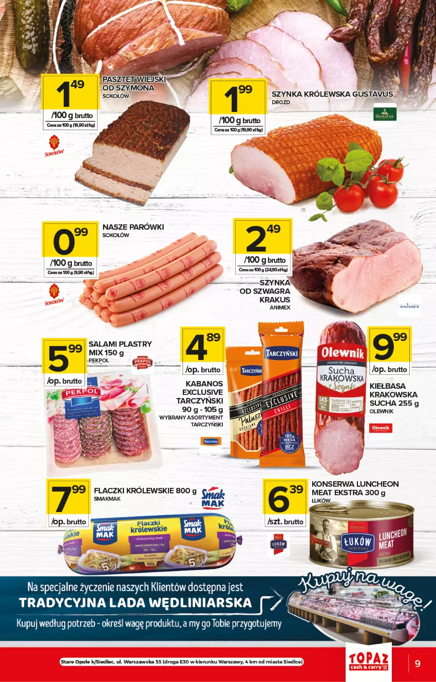 Gazetka promocyjna Topaz - Gazetka - ważna 24.06 do 30.06.2021 - strona 9 - produkty: Gra, Kabanos, Kiełbasa, Krakus, Królewski, Olewnik, Pekpol, Salami, Ser, Szynka, Szynka Królewska, Tarczyński