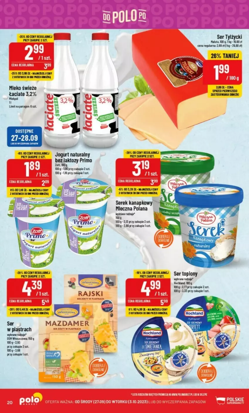 Gazetka promocyjna PoloMarket - ważna 27.09 do 03.10.2023 - strona 13 - produkty: Jogurt, Jogurt naturalny, LANA, Mazdamer, Mleko, Noż, Ser, Ser topiony, Ser tylżycki, Serek, Serek kanapkowy, Top