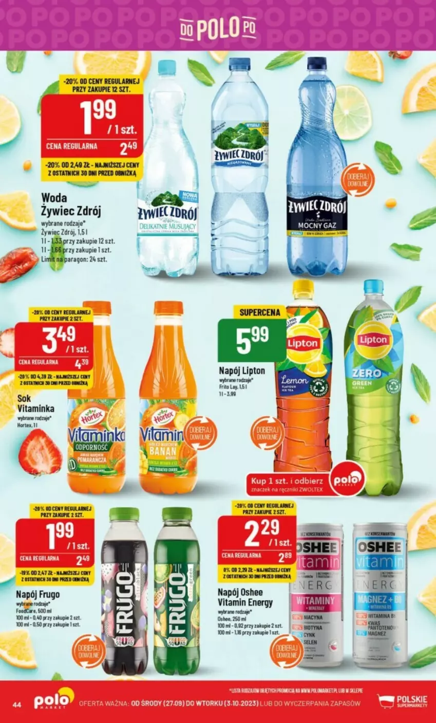 Gazetka promocyjna PoloMarket - ważna 27.09 do 03.10.2023 - strona 39 - produkty: Inka, Lipton, Mus, Napój, Oshee, Sok, Woda