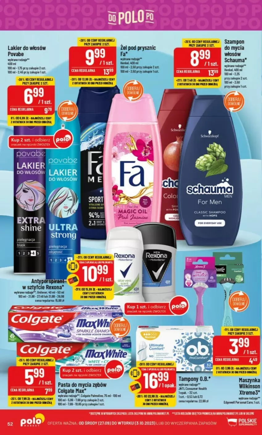 Gazetka promocyjna PoloMarket - ważna 27.09 do 03.10.2023 - strona 48 - produkty: Colgate, Lakier, Lakier do włosów, LG, Maszynka, Noż, Schauma, Szampon, Szynka